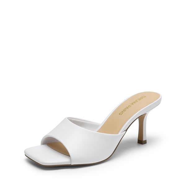 Women’s Kitten Heel Square Toe Sandals - WHITE -  0