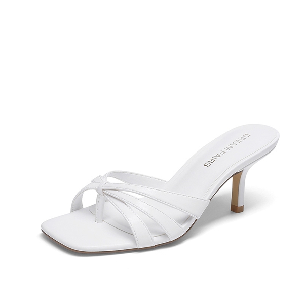 Women’s Square Toe Heels with Crossover Straps - WHITE -  0