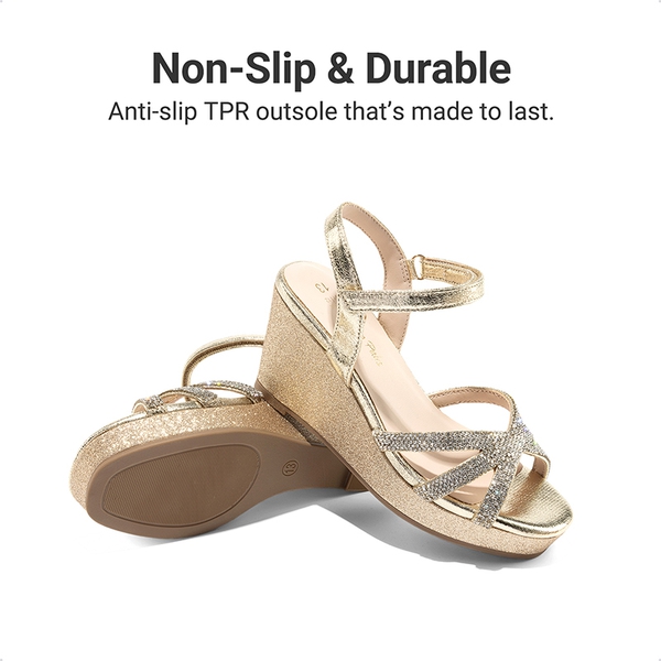 Girls Rhinestone Wedge Sandals - GOLD - 3