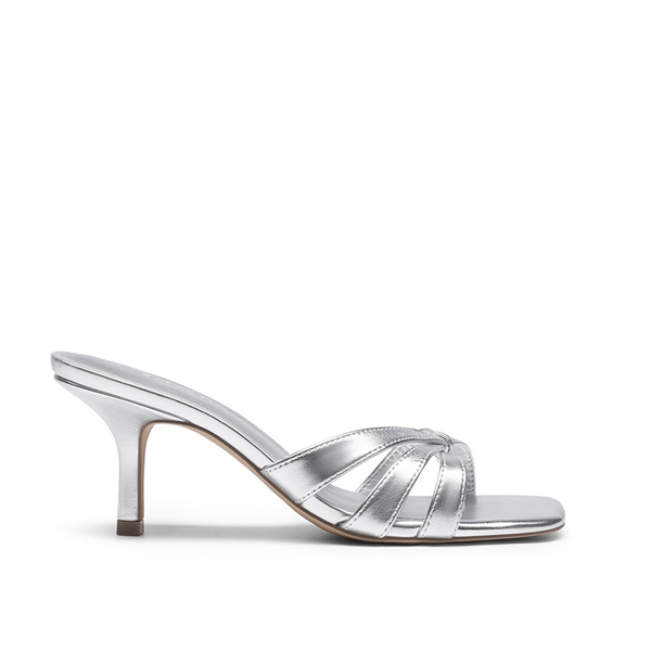 Women’s Square Toe Heels with Crossover Straps - SILVER - 3