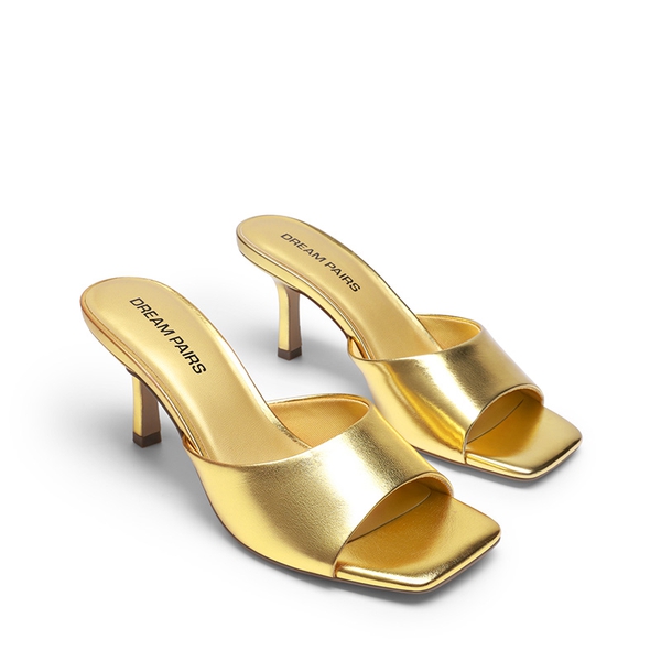Women’s Kitten Heel Square Toe Sandals - GOLD - 4
