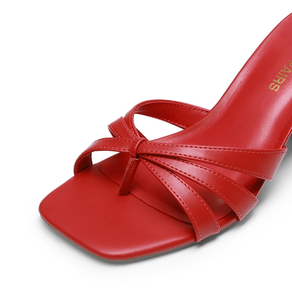 Women’s Square Toe Heels with Crossover Straps - RED - 6