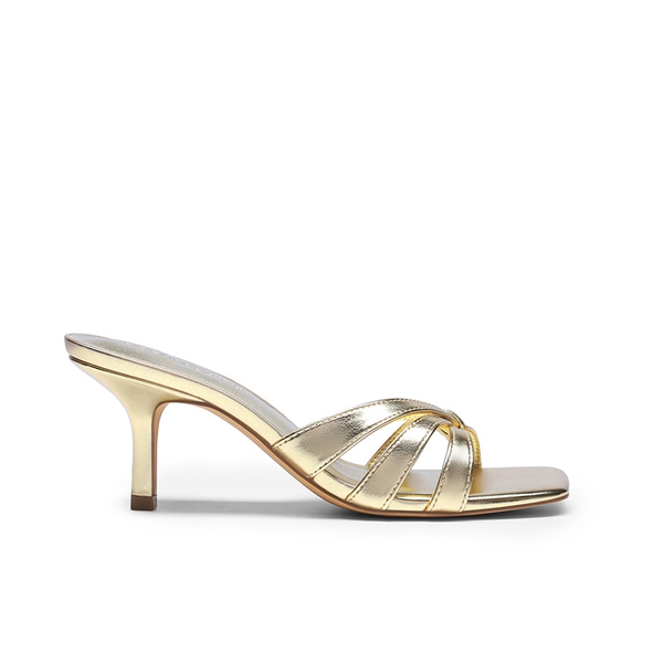 Women’s Square Toe Heels with Crossover Straps - LIGHT GOLD - 3