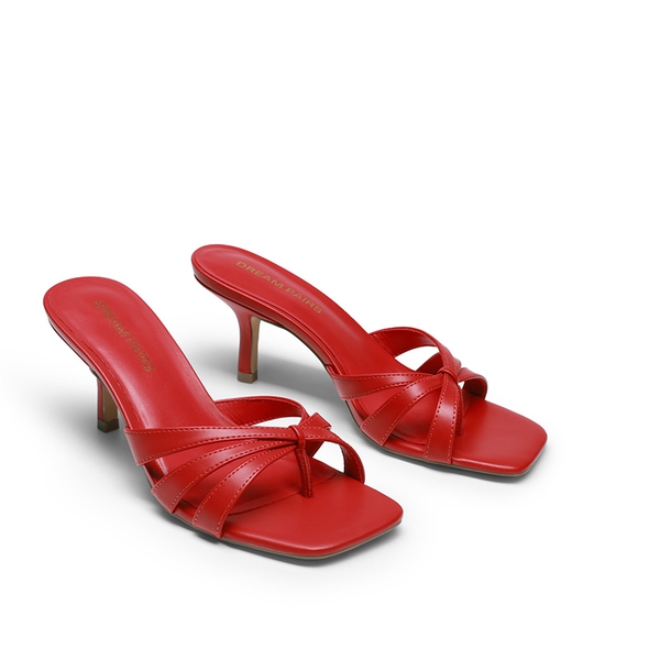 Women’s Square Toe Heels with Crossover Straps - RED - 4