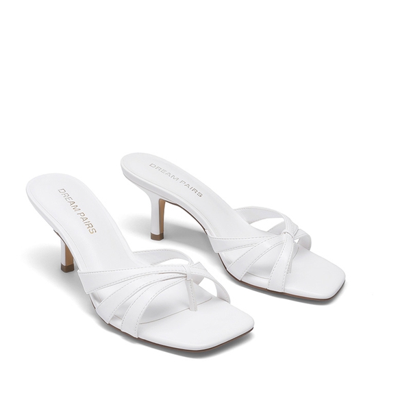 Women’s Square Toe Heels with Crossover Straps - WHITE - 4