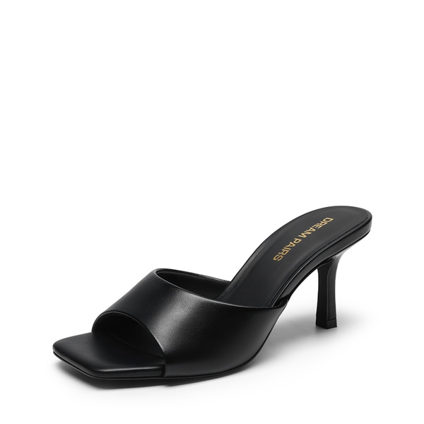 Women’s Kitten Heel Square Toe Sandals - BLACK-PU -  0