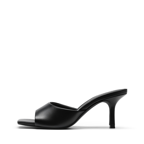 Women’s Kitten Heel Square Toe Sandals - BLACK-PU - 3