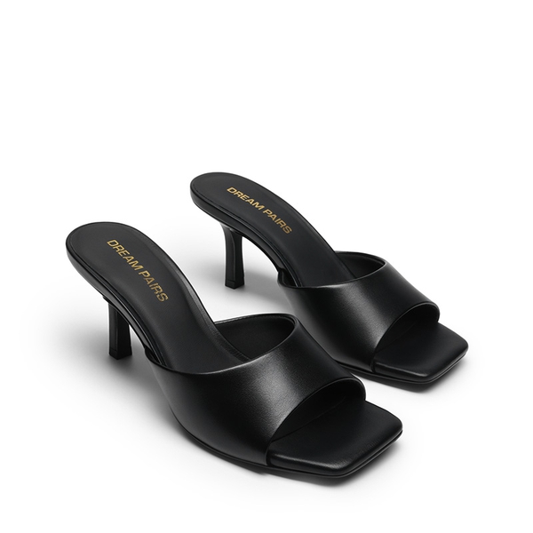 Women’s Kitten Heel Square Toe Sandals - BLACK-PU - 4