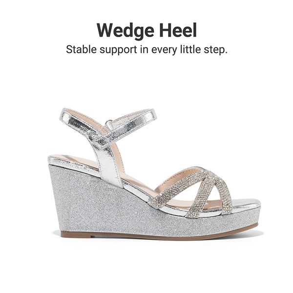 Girls Rhinestone Wedge Sandals - SILVER - 2