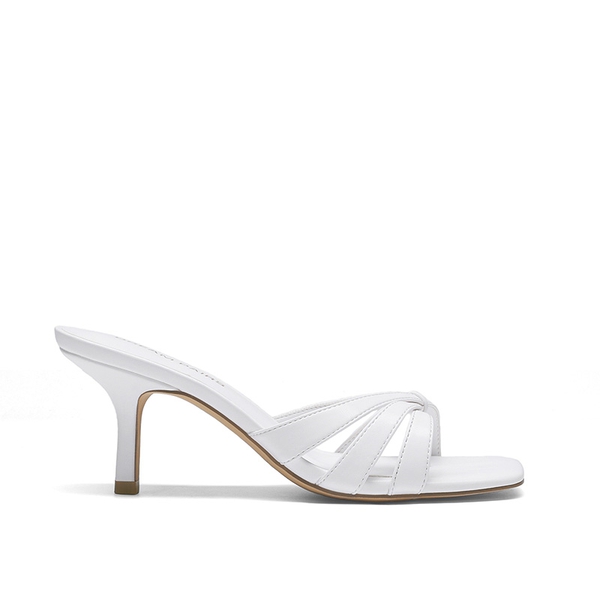 Women’s Square Toe Heels with Crossover Straps - WHITE - 3