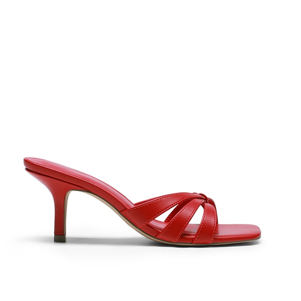 Women’s Square Toe Heels with Crossover Straps - RED - 3