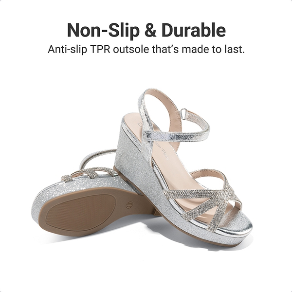 Girls Rhinestone Wedge Sandals - SILVER - 3