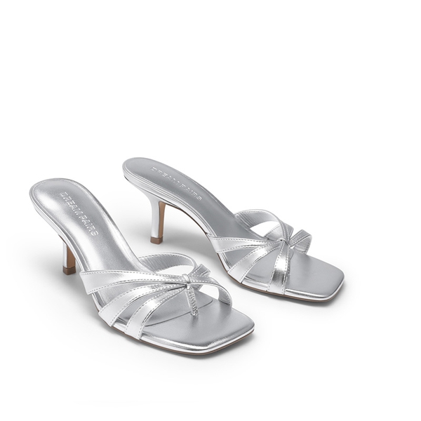 Women’s Square Toe Heels with Crossover Straps - SILVER - 4