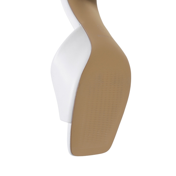 Women’s Kitten Heel Square Toe Sandals - WHITE - 5