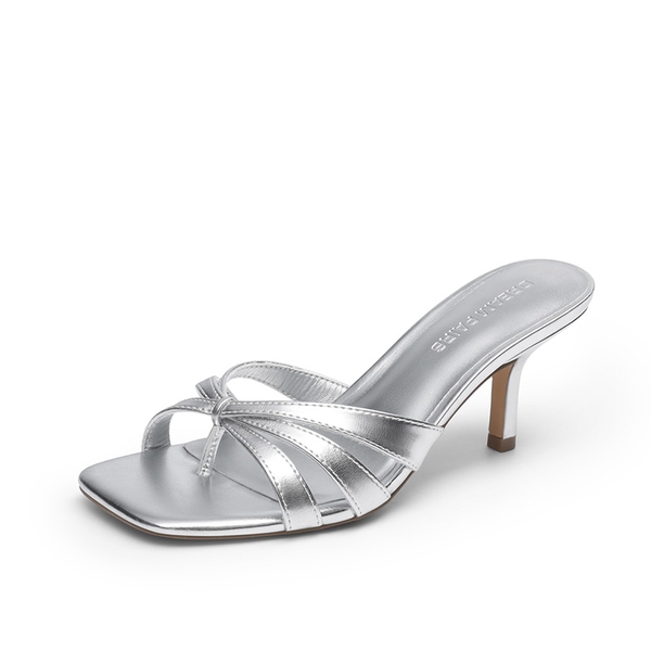 Women’s Square Toe Heels with Crossover Straps - SILVER -  0