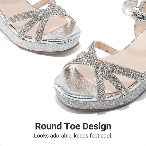 Girls Rhinestone Wedge Sandals - SILVER - 4