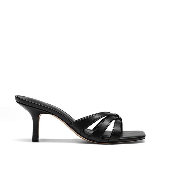 Women’s Square Toe Heels with Crossover Straps - BLACK - 3