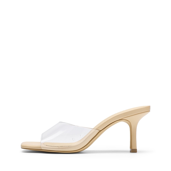 Women’s Kitten Heel Square Toe Sandals - NUDE/CLEAR - 3