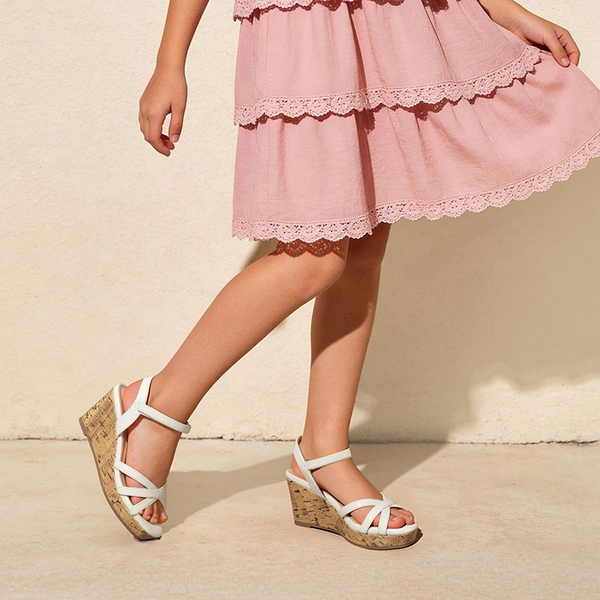 Girls Rhinestone Wedge Sandals - WHITE - 1