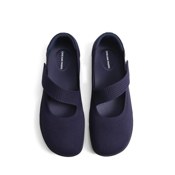 Ascenelle Women’s Wide-Sole Mary Jane Flats Knit Edition - NAVY - 3