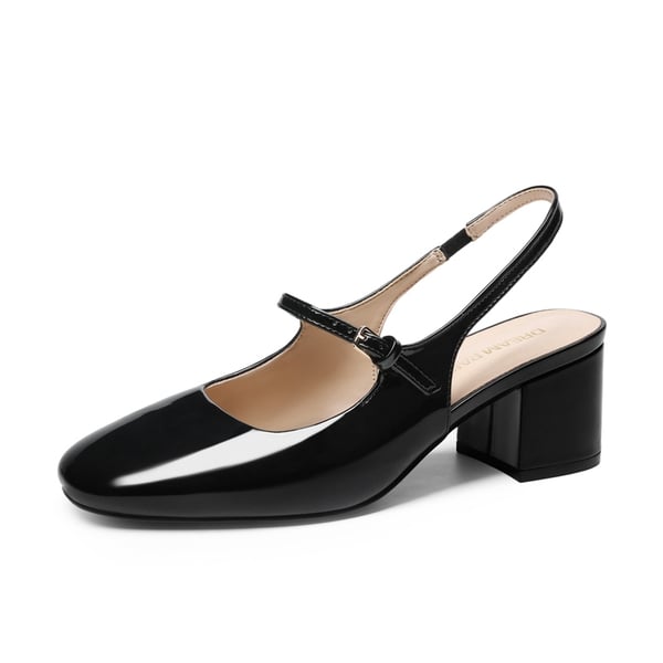 Women’s Square Toe Mary Jane Shoes - BLACK-PAT -  0