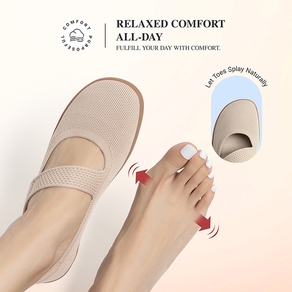 Women’s Wide-Sole Mary Jane Flats - NUDE - 4