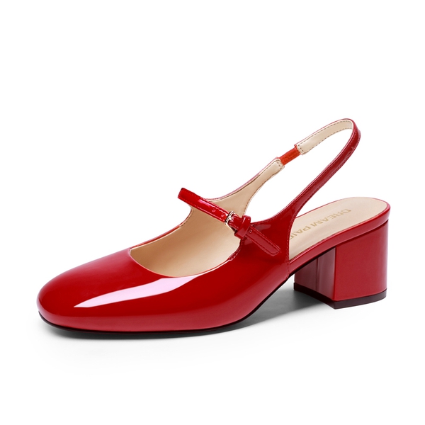 Women’s Square Toe Mary Jane Shoes - RED -  0