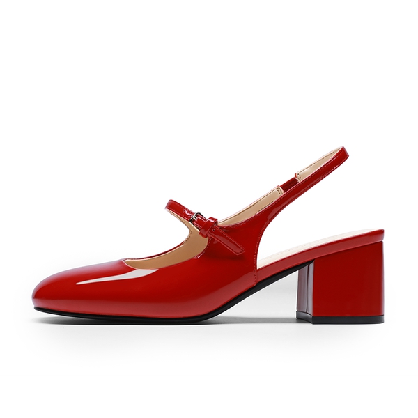 Women’s Square Toe Mary Jane Shoes - RED - 3