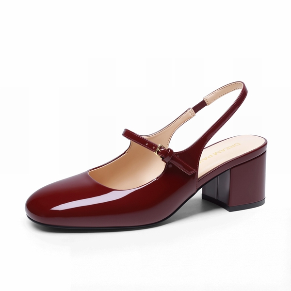 Women’s Square Toe Mary Jane Shoes - BURGUNDY -  0