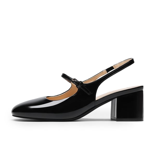 Women’s Square Toe Mary Jane Shoes - BLACK-PAT - 3