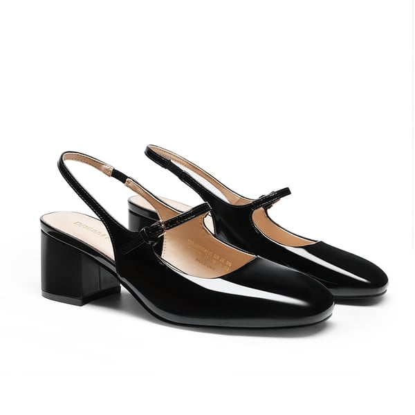 Women’s Square Toe Mary Jane Shoes - BLACK-PAT - 4