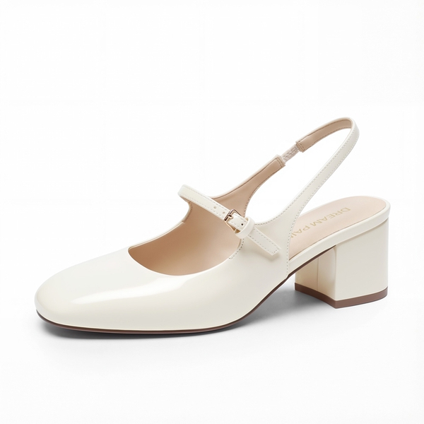 Women’s Square Toe Mary Jane Shoes - BEIGE -  0