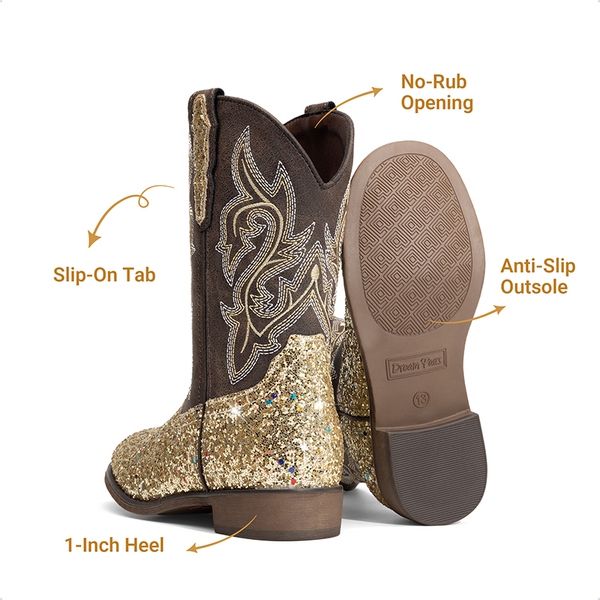 Girls’ Glitter Cowboy Boots - GOLD - 3