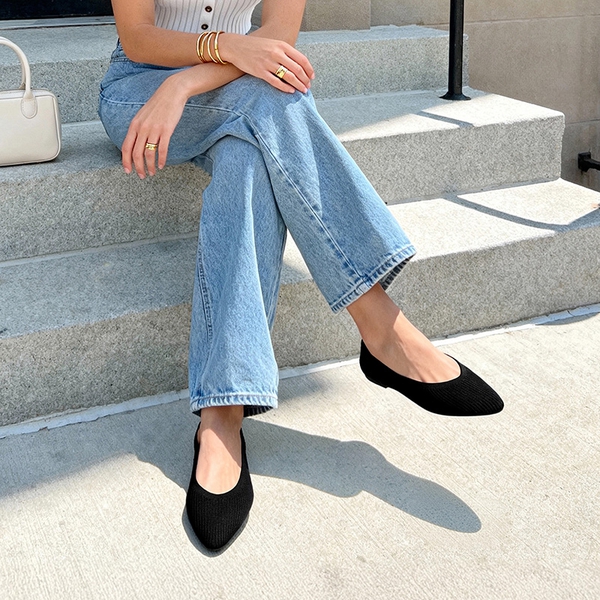 Women’s Foldable Knit Flats - BLACK - 2