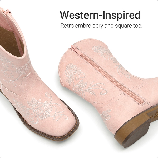 Kids’ Embroidered Cowboy Boots - PINK - 2