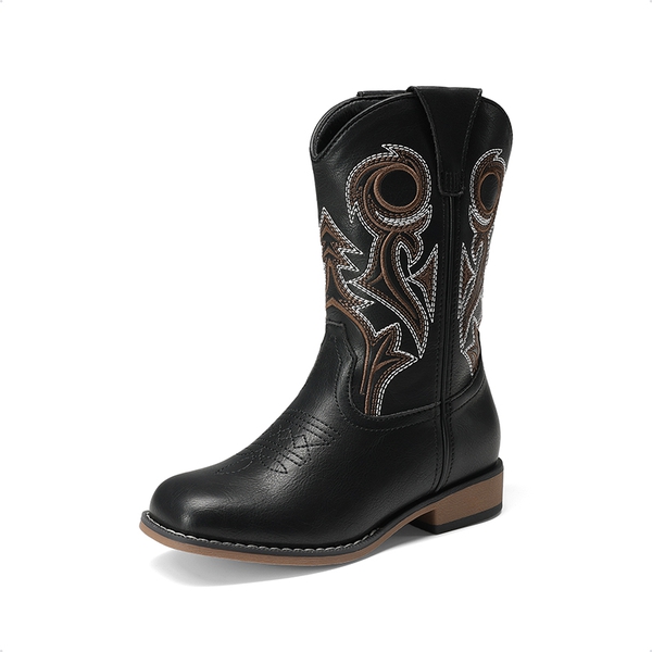 Kids’ Embroidered Square Toe Cowboy Boots - BLACK -  0