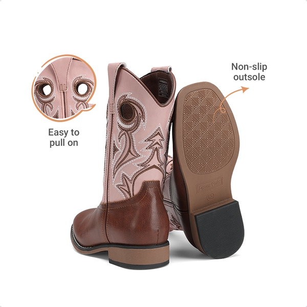 Kids’ Embroidered Square Toe Cowboy Boots - PINK - 3