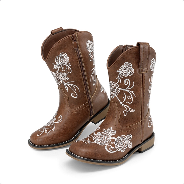 Kids’ Embroidered Cowboy Boots - BROWN - 5