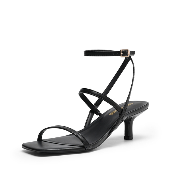 Women’s Strappy Kitten Heel Sandals - BLACK -  0