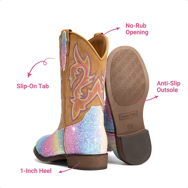 Girls’ Glitter Cowboy Boots - RAINBOW - 3