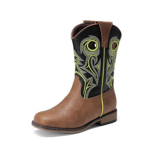Kids’ Embroidered Square Toe Cowboy Boots - BLACK/TAN -  0