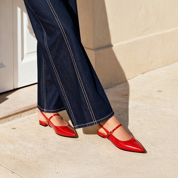 Women’s Pointed Toe Slingback Flats - RED - 2
