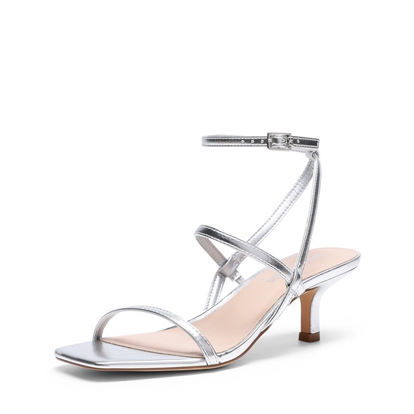 Women’s Strappy Kitten Heel Sandals - SILVER -  0