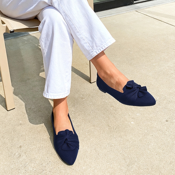 Women’s Foldable Bow Flats - NAVY - 2