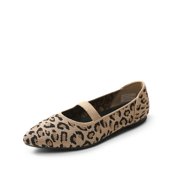 Ascenelle Women’s Comfortable Mary Jane Flats Knit Edition - LEOPARD -  0