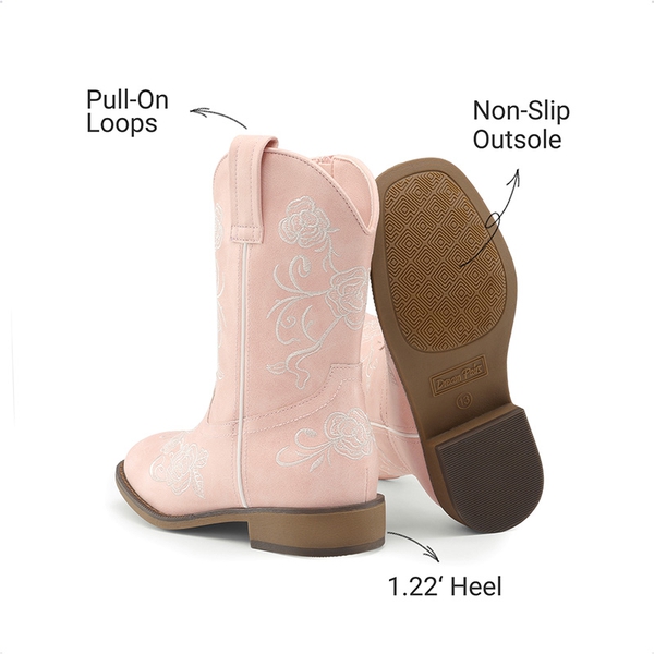 Kids’ Embroidered Cowboy Boots - PINK - 4