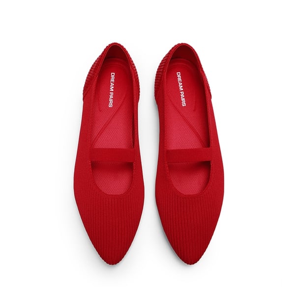 Ascenelle Women’s Comfortable Mary Jane Flats Knit Edition - RED - 3