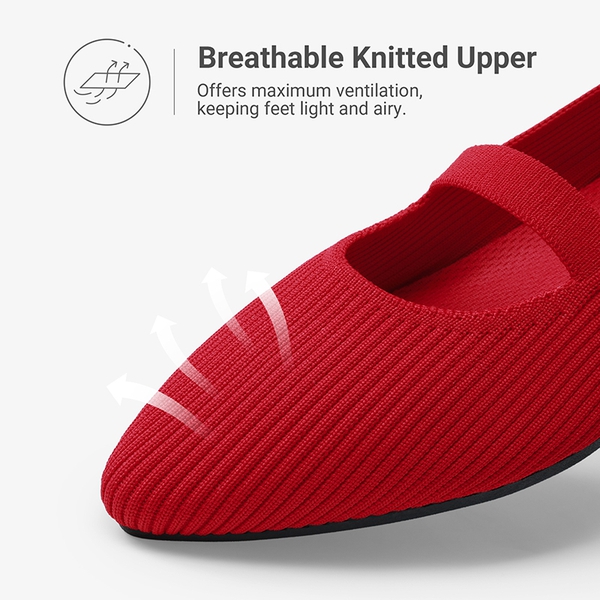 Ascenelle Women’s Comfortable Mary Jane Flats Knit Edition - RED - 7