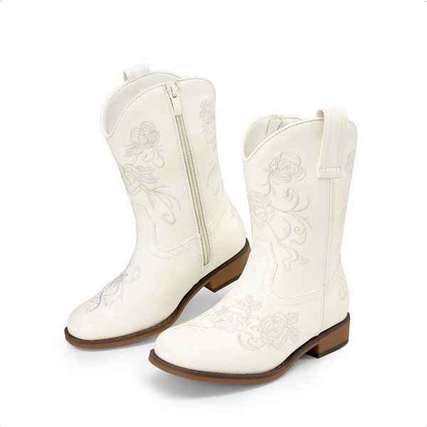 Kids’ Embroidered Cowboy Boots - WHITE - 5