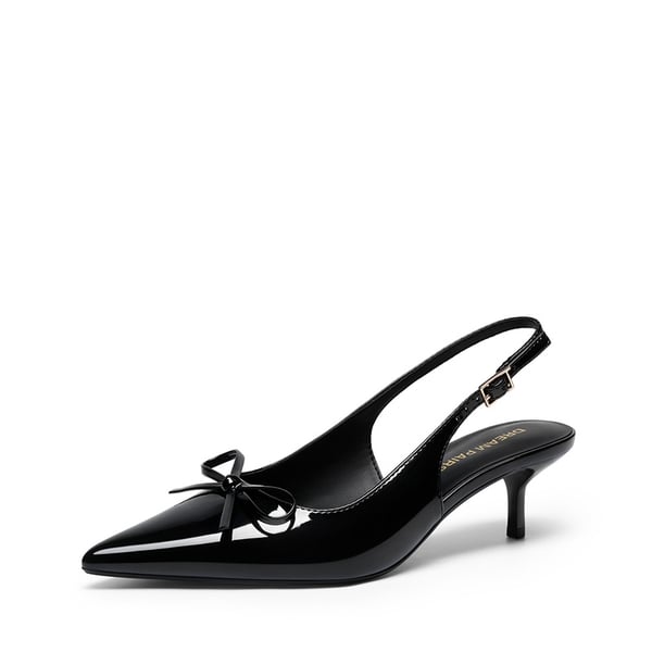 Women’s Kitten Heel Slingbacks - BLACK-PAT -  0